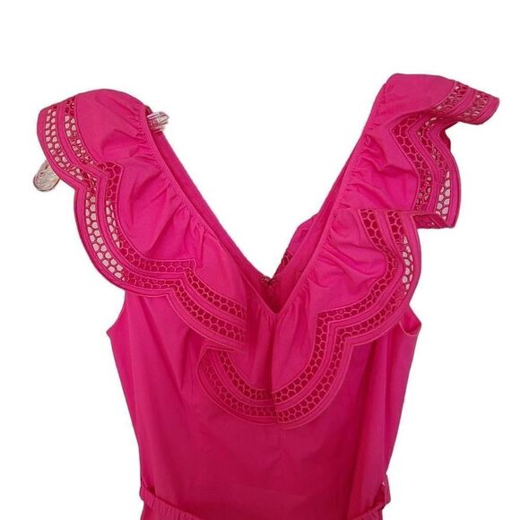 Lilly Pulitzer Carine Dress Berry Pink Ruffle Neckline Midi Length Size 00 - Picture 6 of 16